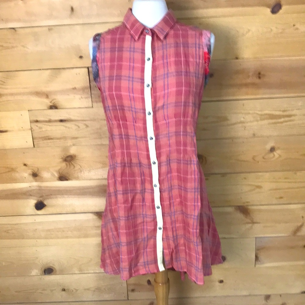 LAST CALL Aratta Silent Journey high low plaid cotton tunic top dress L/XL